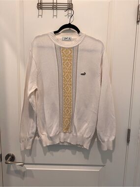 Vintage Crocodile Cotton Crewneck Sweater with Vertical Geometric Pattern Size L